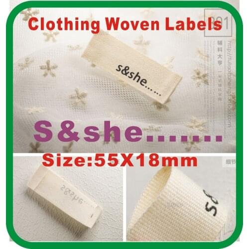 55X18mm S&She Top Grade clothes labels cloth main woven label,,woven logo for you hot sell