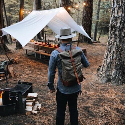 American Retro Handmade Oil Wax Canvas Stitching Leather Outdoor Hiking Mountaineering Backpack Laptop Bag