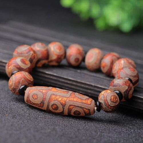 Nine-eyed Dzi Bead Bracelet Agate Original Stone Dzi Bead Bracelet Tibetan Natural Jade Male cb59