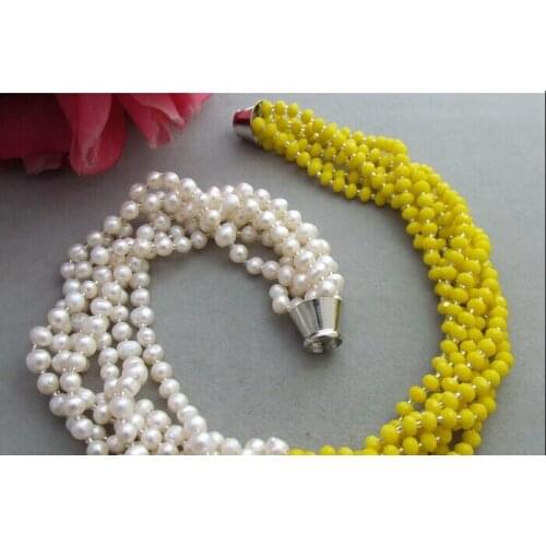 CBN131 Beautiful! 7Strds Pearl&Crystal Necklace
