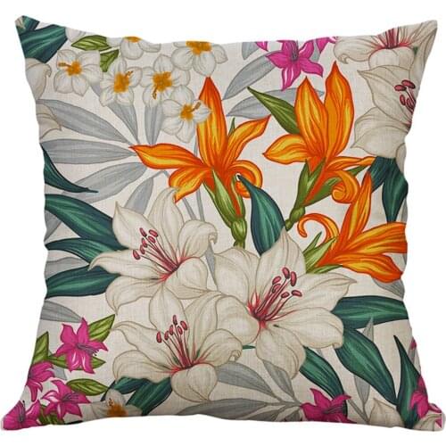 Flower Printing Throw Pillow Case Linen Car Cushion Cover Home Decor Sofa Living Room Office Hotel Decoration Pillowcase