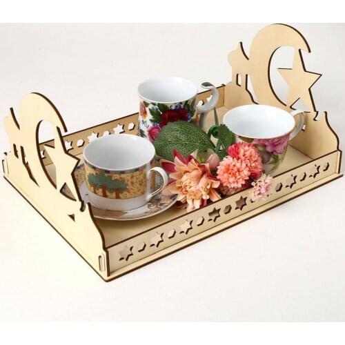 Wooden Eid Mubarak Dessert Tray Home Kareem Ramadan Ornament Wooden Crafts Creative Pastry Table Muslim Decor Tray N9F9