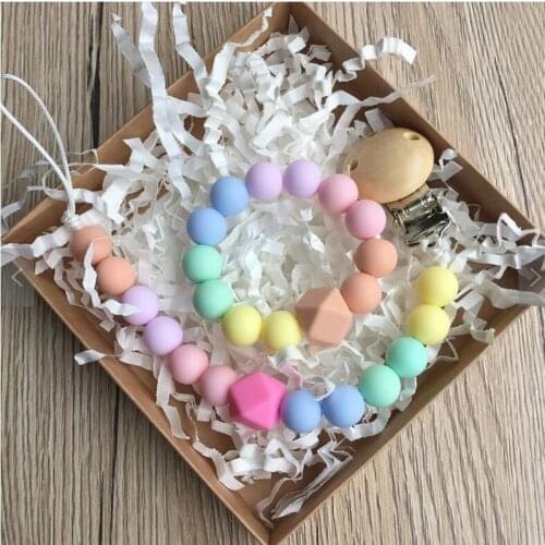 2Ps/set Baby Teething Bracelet Food Grade Silicone Beads Dummy Feeding Chain Clip Holder Baby Pacifier Clips Chain