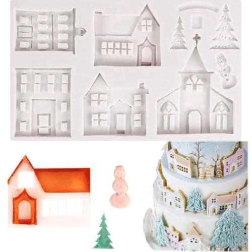 Food Silicone Cake Mold DIY 3D European Castle Christmas Tree Shape Fondant Chocolate Tray Mould Ice Cream Maker Kitchen Tool