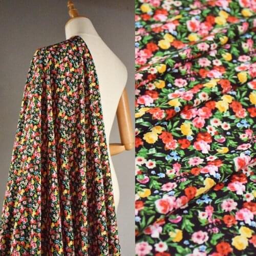 Half Meter Fashion Black Bottom Little Flower Elastic Chiffon Fabric For Dress Shirt Girl Children Garment Soft Material CR-1210