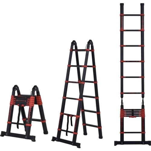 HOMCOM folding aluminum ladder 2 ways retractable use 12 slip-resistant steps load 150 kg 379x67,5x11 cm black
