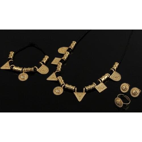 Wholesale Eritrea Habesha Ethiopian set Jewelry Necklace Bracelet Earring Ring 14 k Solid Gold FINISH Africa Wedding