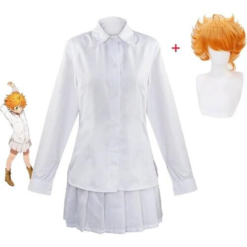Anime The Promised Neverland Emma Cosplay Costume Shirt Skirt Emma Norman Costume School Uniforms Shirt Pants Set Wig