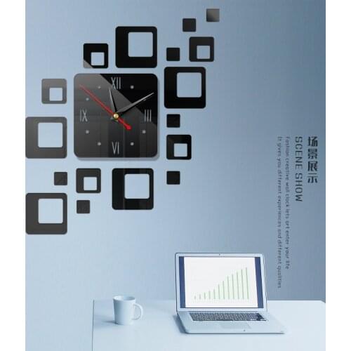Creative European style wall clock diy3D three-dimensional decorative clock Acrylic mirror clock square combination clock JCY45