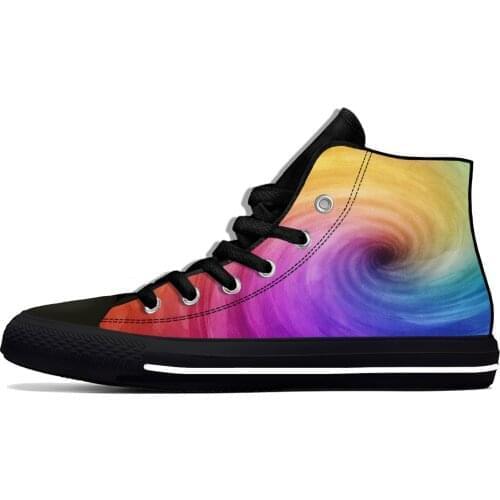 Colorful vortex Tie Dye swirl Abstract Rainbow Fashion Lightweight High Top Canvas Shoes Men Women Casual Breathable Sneakers