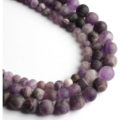 Natural Stone Dull Polish Matte Amethysts Purple Crystal Round Beads for Jewelry Making Diy Bracelet Necklace 6 8 10MM 15 Inches