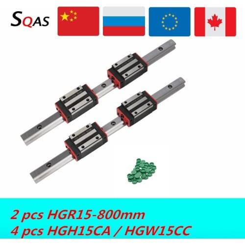 Fast deliver CNC square guide linear rail 2 PCS 800mm HGR15 linear guide +4 PCS HGH15CA / HGW15CC carriage slides block for CNC