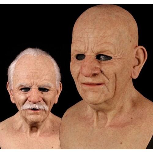 Old Man Mask Male Latex Halloween Cosplay Party Realistic Full Face Masks Headgear Scary Funny Masks Performance Prop