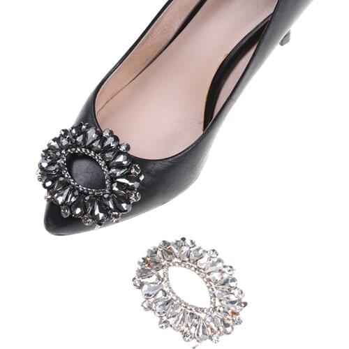 1 Pc Gray White Color Rhinestone Metal Shoes Buckle Women Elegant Bridal Shoe Clips Fashion Shoes Decor Accessories