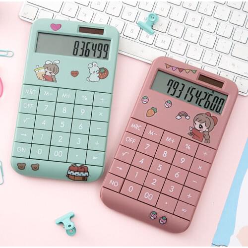 Cute Cartoon Calculator Fashion Student Portable Calculator Small Solar Financial Cashier Girl 12-bit Computer Dual Power System