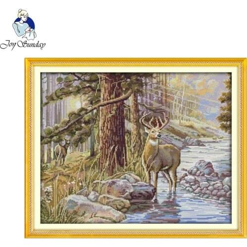 Joy sunday animal style Stag stamped cross stitch kits pattern for beginners easy and simple