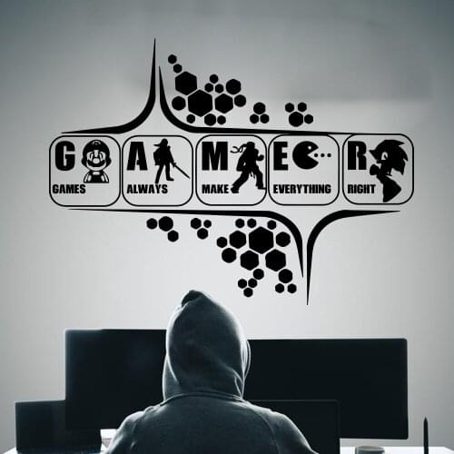 Game Makes Everything Right Wall Decal Playroom Gameroom Video Gaming Zone Inspirational Hero Wall Sticker Kids Room Vinyl Deco