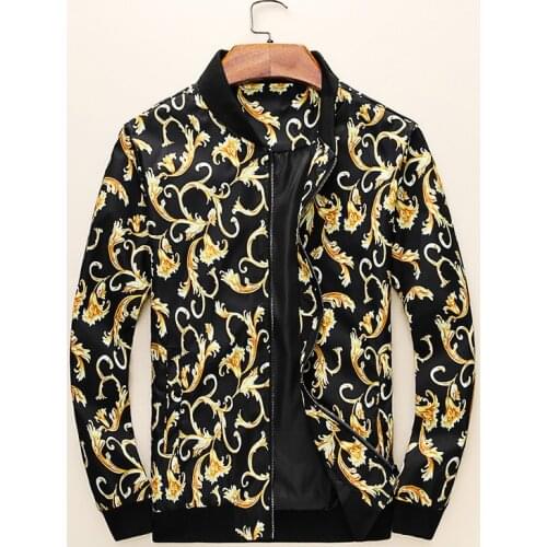 New 2019 Men Rib Sleeve Classic Flowers stripes Fashion High couple Baseball Coats & Jackets Abstract digital coat Motor #AB60