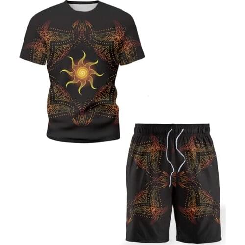 2021 Summer New Fashion Harajuku Mens Sets Sportswear Casual T-Shirt+Printed Shorts Two-Piece Hawaii Track And Field Clothes