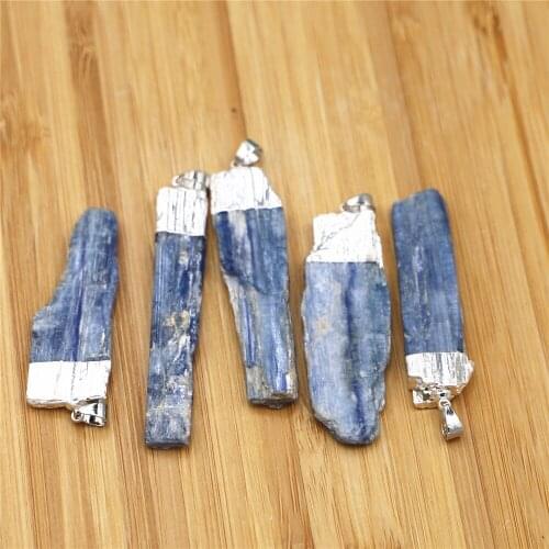 Wholesale Holiday Sale Beautiful Natural Blue Kyanite Rough Stone Pendant with Silvers Metal Plating on Top