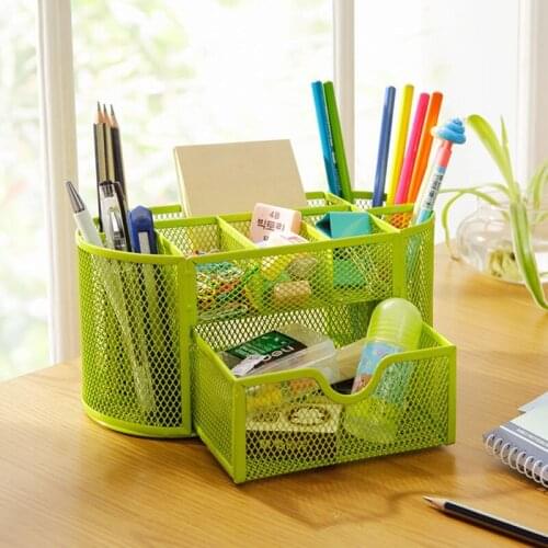 Office Organizer Storage 9 Cell Metal Desk Mesh Desktop Pencil Pen Sundries Badge Holder Box Stationery Office School Supplies