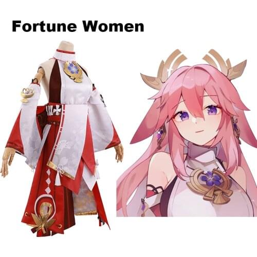 Genshin Impact Yae Miko Guuji Yae Cosplay Costume Cos Wigs Uniform Halloween Costumes for Women Anime Clothes