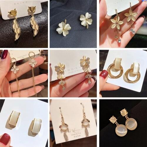 Earrings for Women 925 Silver Needle Cats Eye Stone Geometric Square Diamond Simple Style Earrings