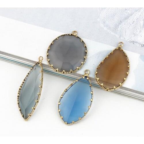 1pc Fashion Leaf Clear Crystal Earrings Findings Jewelry Charms DIY With Hole Circle Dangle Earring Bracelet Pendant Making C175