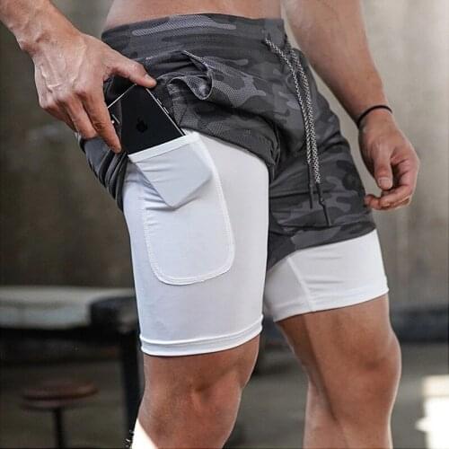 2020Summer New Fashion Mens Double layer Athletic Shorts Gym Joggers Fitness Running Sports Casual Short Pants Beach Shorts