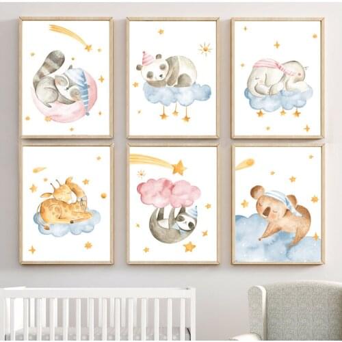 Elephant Panda giraffe Raccoon Nursery Wall Art Canvas Painting Nordic Posters And Prints Wall Pictures Baby Girl Boy Room Decor
