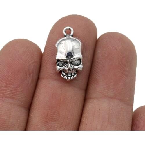 20pcs Tibetan Silver Plated Skull Charm Pendants for Jewelry Making Bracelet DIY Accessories 19x10mm