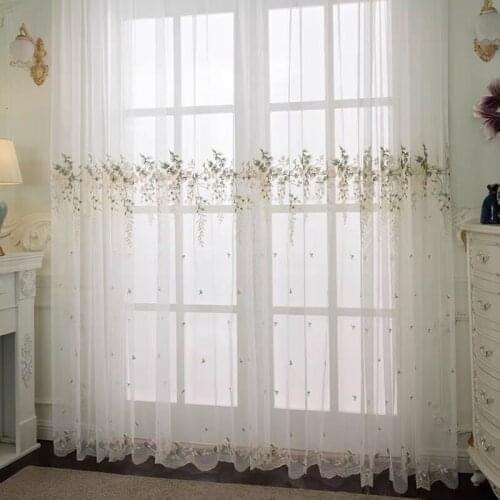 Country Style Tulle Sheer Floral Embroidered Long Window Curtains for Home Living Room Decoration in the Kitchen Cafe Curtain