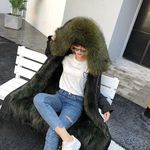 2021 X-Long Parka Winter Jacket Women Real Fur Coat Big Natural Raccoon Fur Hood Streetwear Detachable Outerwear New