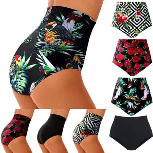 High Waist Brazilian Bityoms Bottom Women Swimsuit Bikini Bottoms Tankini Swim Thongs Plus Size Floral Print Briefs
