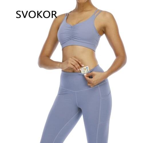 SVOKOR Spandex Fitness Women Leggings Pockets Seamless Legging Push Up Female High Waist Sport Pants Gymwear Elasticity