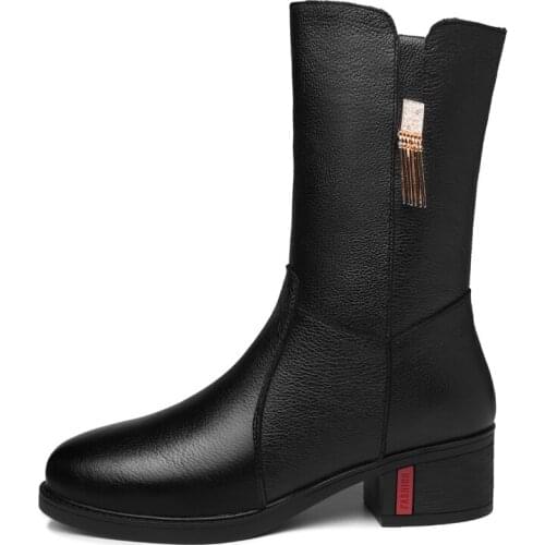 Round Toe Thick Heel WomenS Boots, Side Zipper Solid Color Mid-Tube Boots, WomenS Platform Shoes