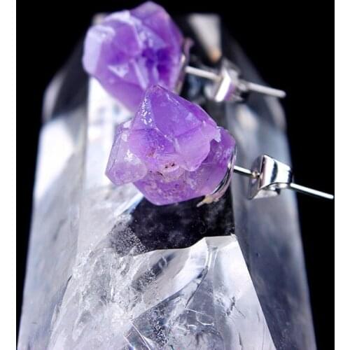Faux Raw Ametht Earrings Purple Irregular Stone Boho Jewelry for Women Crystal Studs Raw Root Ame thyst Stud Earrings CADW7-3D