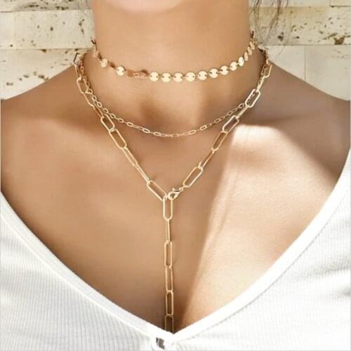 New Fashion Women Simple Design Metal Pendant Asymmetrical Necklace Fashion Multiple Collarbone Jewelry Gifts Accesories