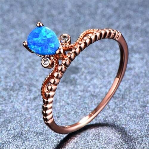 JUNXIN White/Blue/Purple Fire Opal Water Drop Ring Fashion 18KT Rose Gold Filled Jewelry Promise Engagement Rings For Women