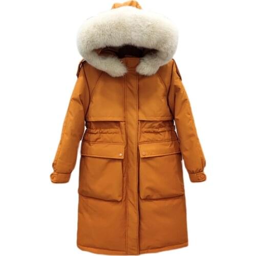 White Duck Down Coat Female Winter 2021 Real Fox Fur Collar Parkas Hooded Warm Jackets Women Black Coats Casaco Feminino Gxy103