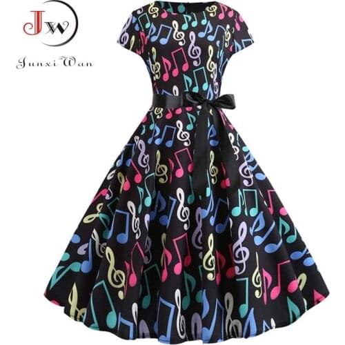 Women Vintage Summer Dress 50s 60s Swing Retro Plus Size Elegant Party Dresses Robe Femme Casual Print Office Midi Vestidos