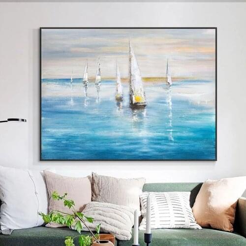 100 Handmade Abstract Oil Painting Wall Art Sailboat Seascape Minimalist Modern On Canvas Decorative For Living Room No Frame