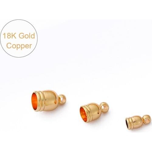 18K Gold Plated Tassel Leather Cord Copper End Crimp Fit For 3 4 5 6mm Beads Caps End Tip Caps For DIY Jewelry Making Supplies