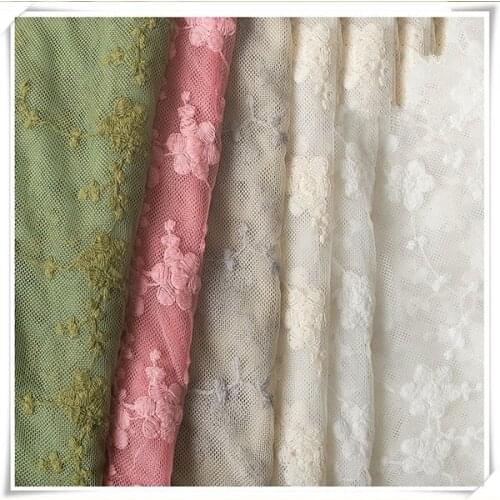 1Y/lot Cotton Line Lace Embroidery Flower Mesh Fabric For DIY Wedding Curtain Skirt Accessories