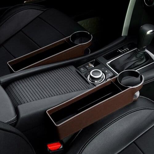 2 Pieces Brown Car Seat Crevice Storage Box Seat Gap Filler Seat Organizer PU Leather Coin Bag Automobiles Stowing Tidying