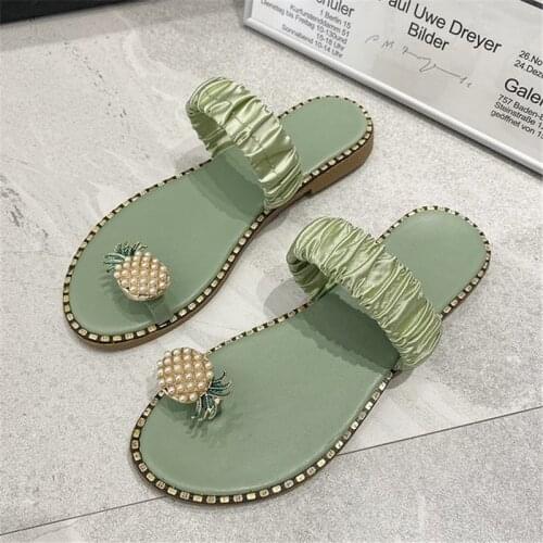 2021 Fashion Women Girls Pearl Flat Bohemian Style Lady Casual Sandals Slippers Beach Shoes Sweet Sandals Sandalias
