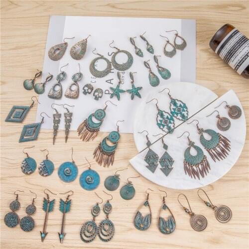24 Styles Ancient Red Copper Color Bohemian Filigree Earring Boho Vintage Ethnic Hollow Geometric Drop Earrings for women Jewely