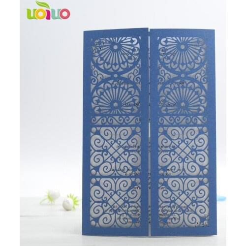 50pc China Vintage Laser Cut Wedding Invitations sea blue flower Party Elegant Luxurious invitation Card Paper