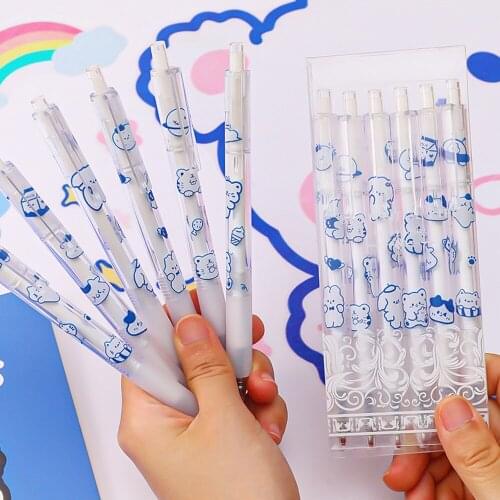 60Pcs NEW Cute Cartoon Animal Pressing Gel Pen 0.5mm Press Black Ballpoint pen Large Capacity Neutral Pen Office Supplies