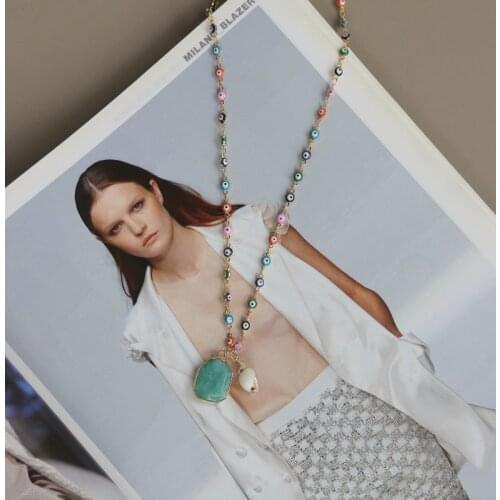 Free Shipping(1pcs/lot)Custom Handmade Natural Crystal+Shell Evil Eye Beads Necklace Beach Wedding Holidays Jewelry Gift